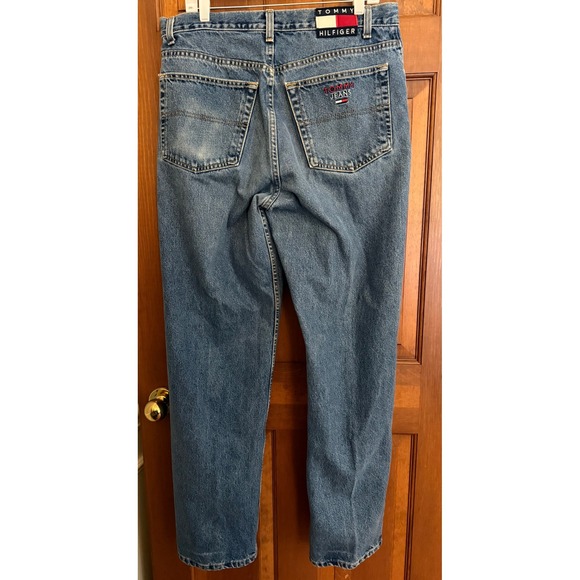 Tommy Hilfiger Mens Old‎ School Freedom Jean 36x34 Blue 90s Flag Spellout Denim - Picture 5 of 16